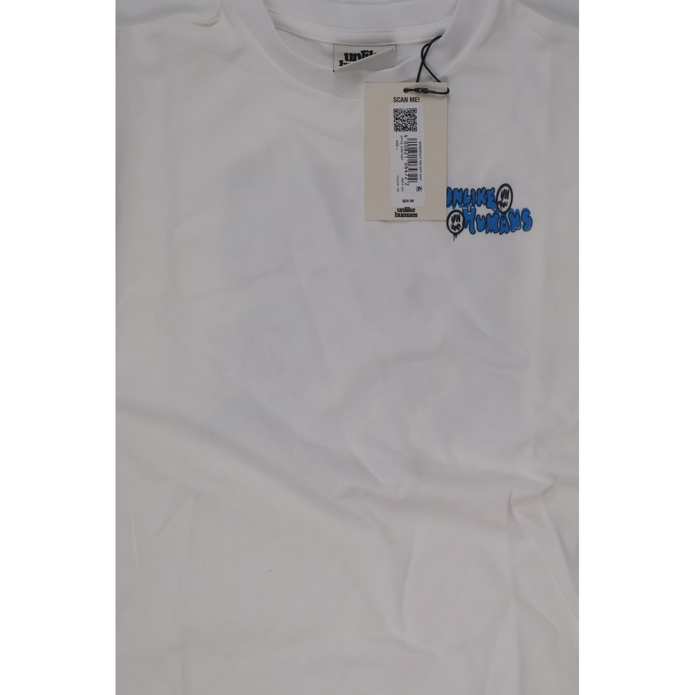 Unlike Humans T Shirt Never Look Back White Blue Graphic Large NWT